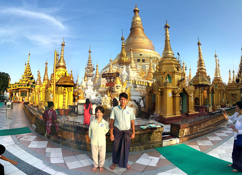 Mario Morris with Alesso at Shwedagon Pagoda in Yangon, Myanmar
