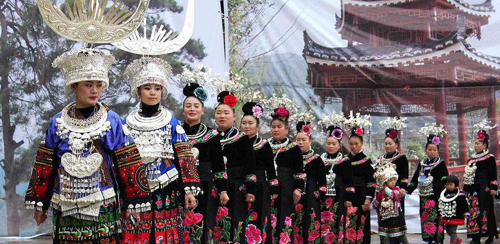 Miao women dancers at festival in Myanmar