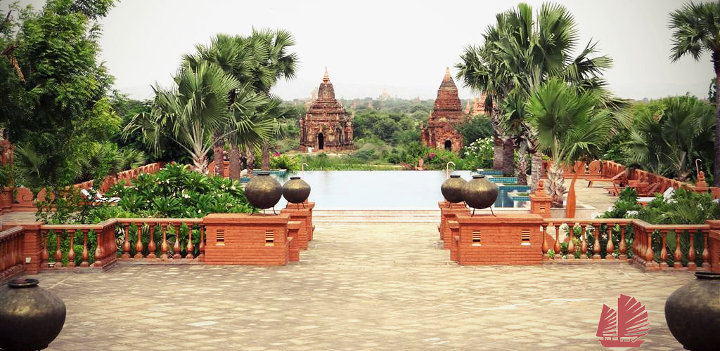 View of temples from the Aureum luxury hotel in bagan, Myanmar