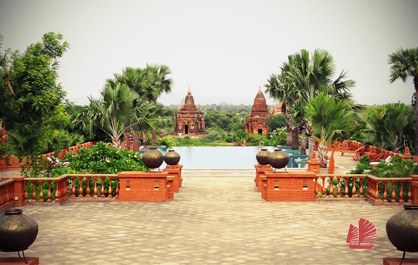 View of bagan temples from the Aureum luxury hotel