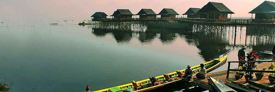 Boats docked on Inle Lake, Myanmar