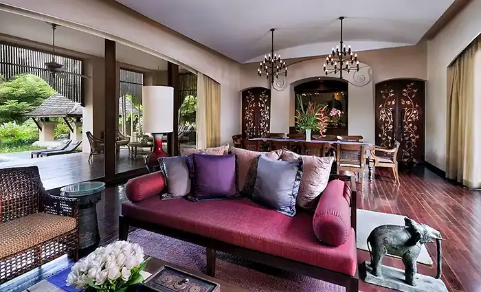 Living room in villa at the Four Seasons resort Chiang Mai, Thailand