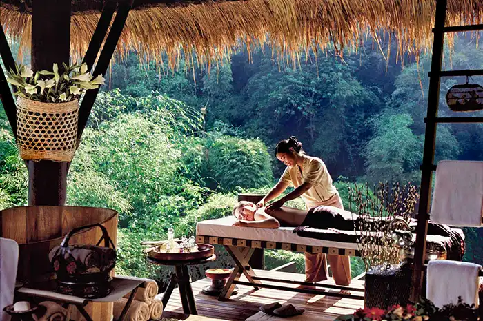 Spa massage at the Four Season's luxury tented camp in the Golden Triangle, Thailand