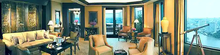 Suite with river view at the Peninsula Hotel in Bangkok, Thailand