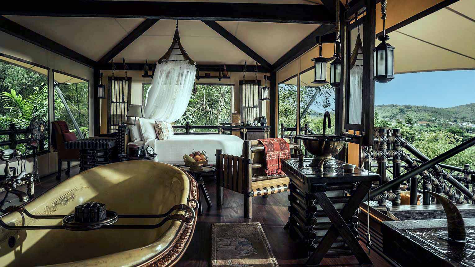 Superior tent at the Four Season's Tented Camp in teh Golden Triangle, Thailand