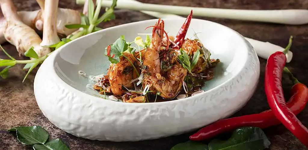 Bangkok's Sala Rim Naam shrimp dish