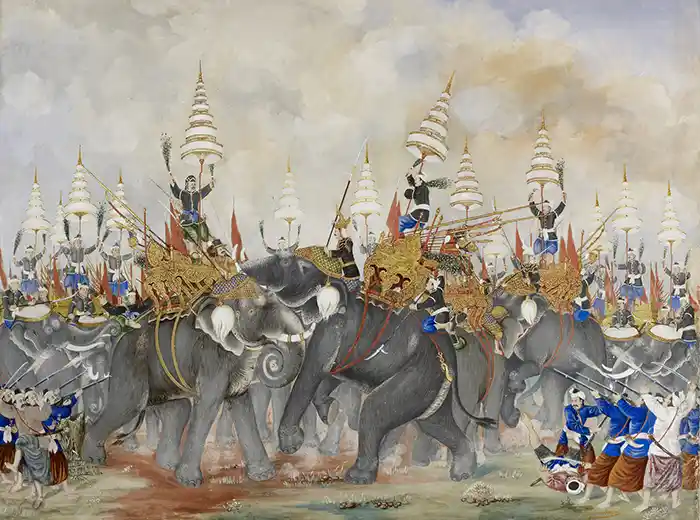 Ancient artwork of elephant battle