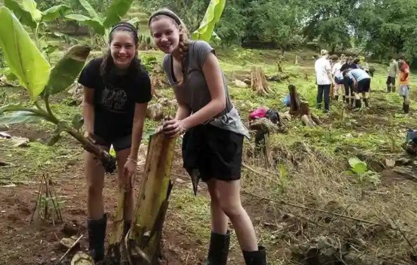 Planting banana trees at Burm & Emily's Elephant Sanctuary in Thailand