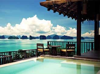 View over the ocean from the Six Senses resort on Koh Yao Noi 