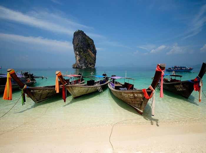 Boats lined up in Krabi, Thailand