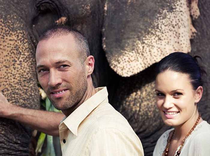 Couple with elephant in Chiang Mai, Thailand