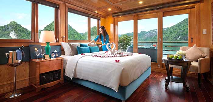 Private suite room on luxury Halong Bay charter boat