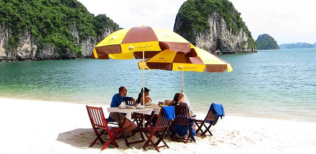 Private lunch on the beach in Halong Bay