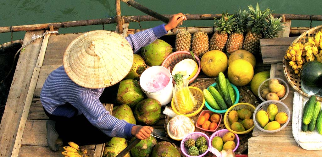 fruit vendor on Halong Bay, Vietnam