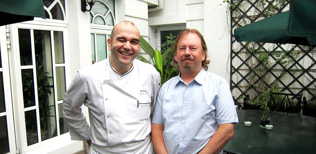 Chef Neal Fraser and Metropole head chef in Hanoi during a culinary tour of Vietnam