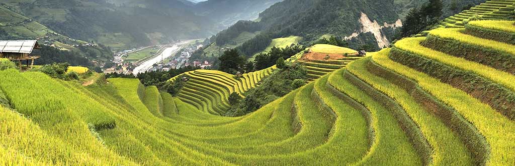 View of Mai Chau Valley and terraced rice fields