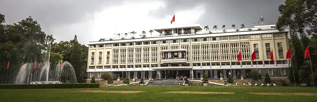 Exterior of Reunification Hall in Ho Chi Minh City, Vietnam