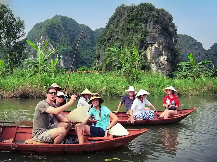 Family boating in North Vietnam