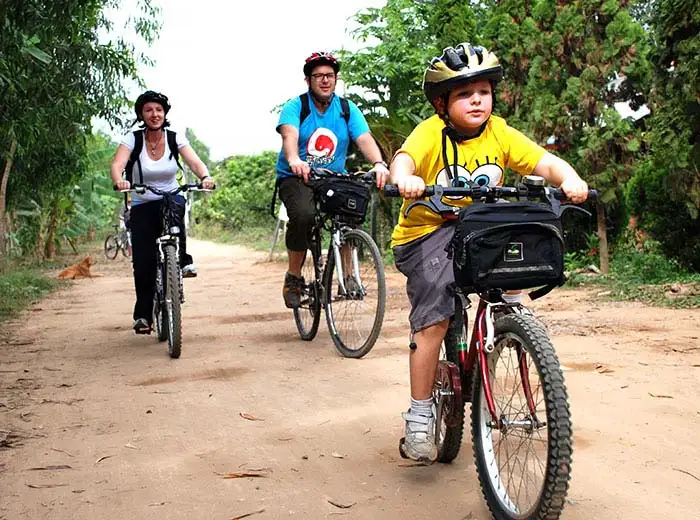 Family cycling tour in the Mekong Delta