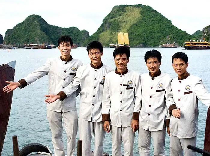 Halong Bay luxury charter crew welcoming