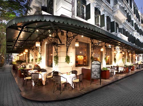 Cafe at Vietnam's premier luxury hotel, the Metropole.