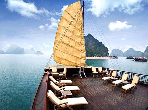 Deck view of Halong Bay, Vietnam private luxury cruise ship