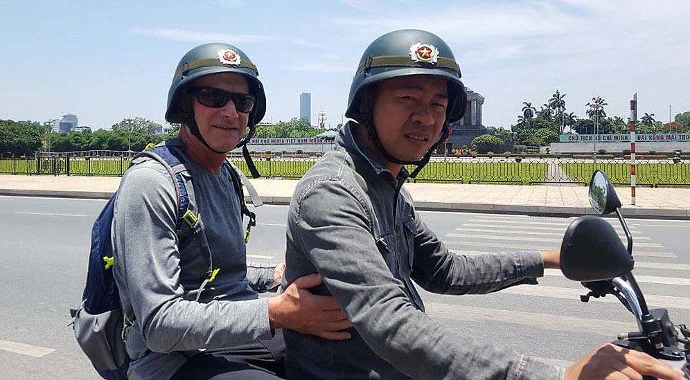 Enjoying a Russian vintage motorbike tour of Hanoi