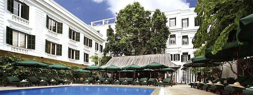 Pool area at the Metropole in Hanoi, Vietnam.